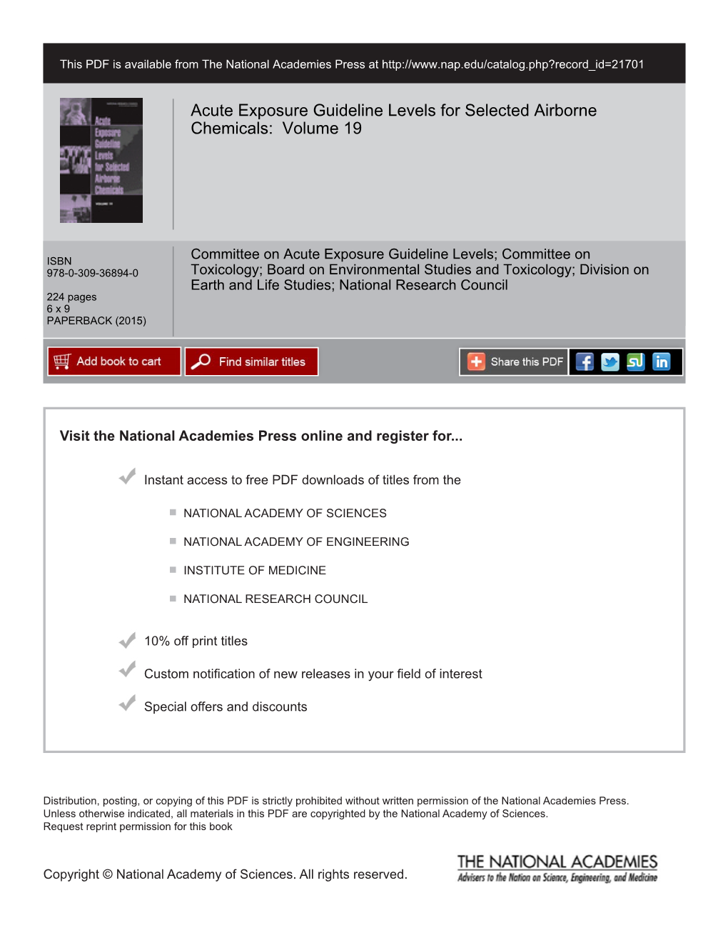 Acute Exposure Guideline Levels for Selected Airborne Chemicals: Volume 19