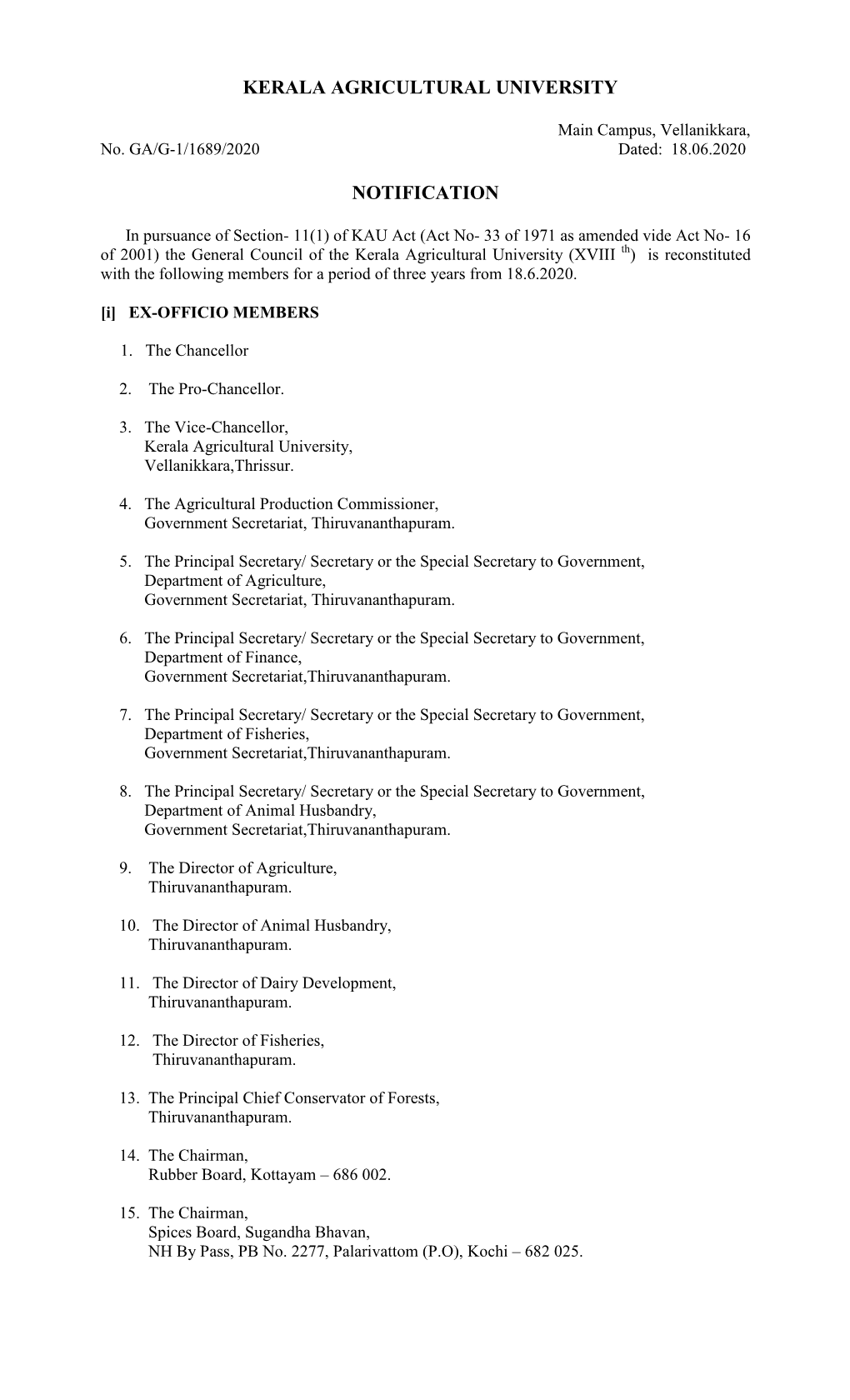 Reconstitution of General Council