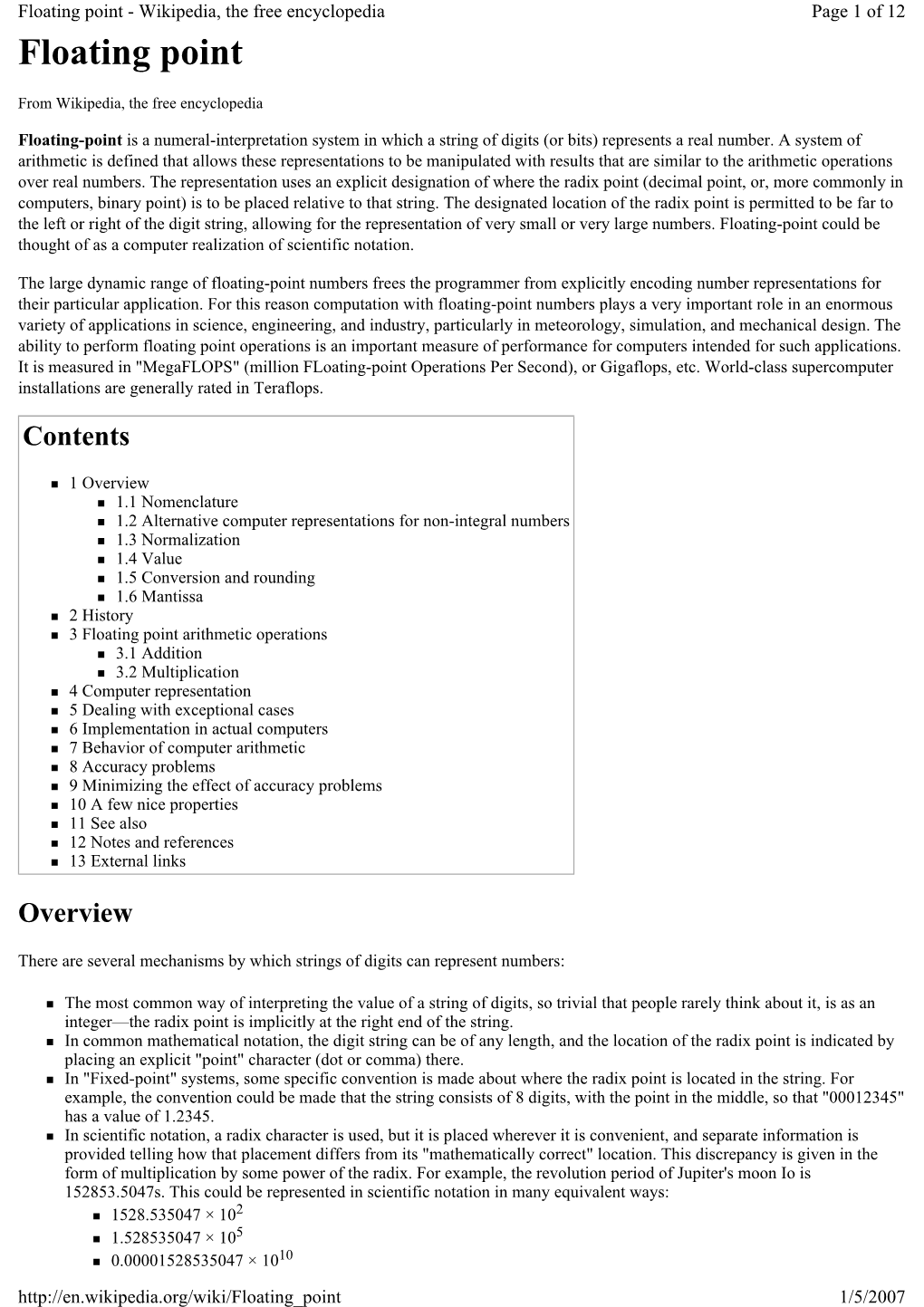 Floating Point - Wikipedia, the Free Encyclopedia Page 1 of 12 Floating Point