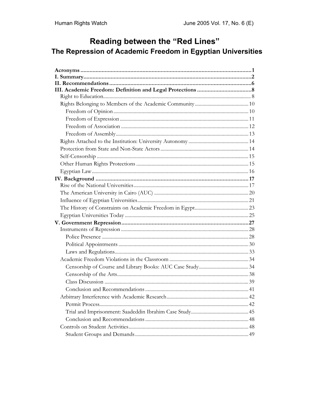 Red Lines” the Repression of Academic Freedom in Egyptian Universities