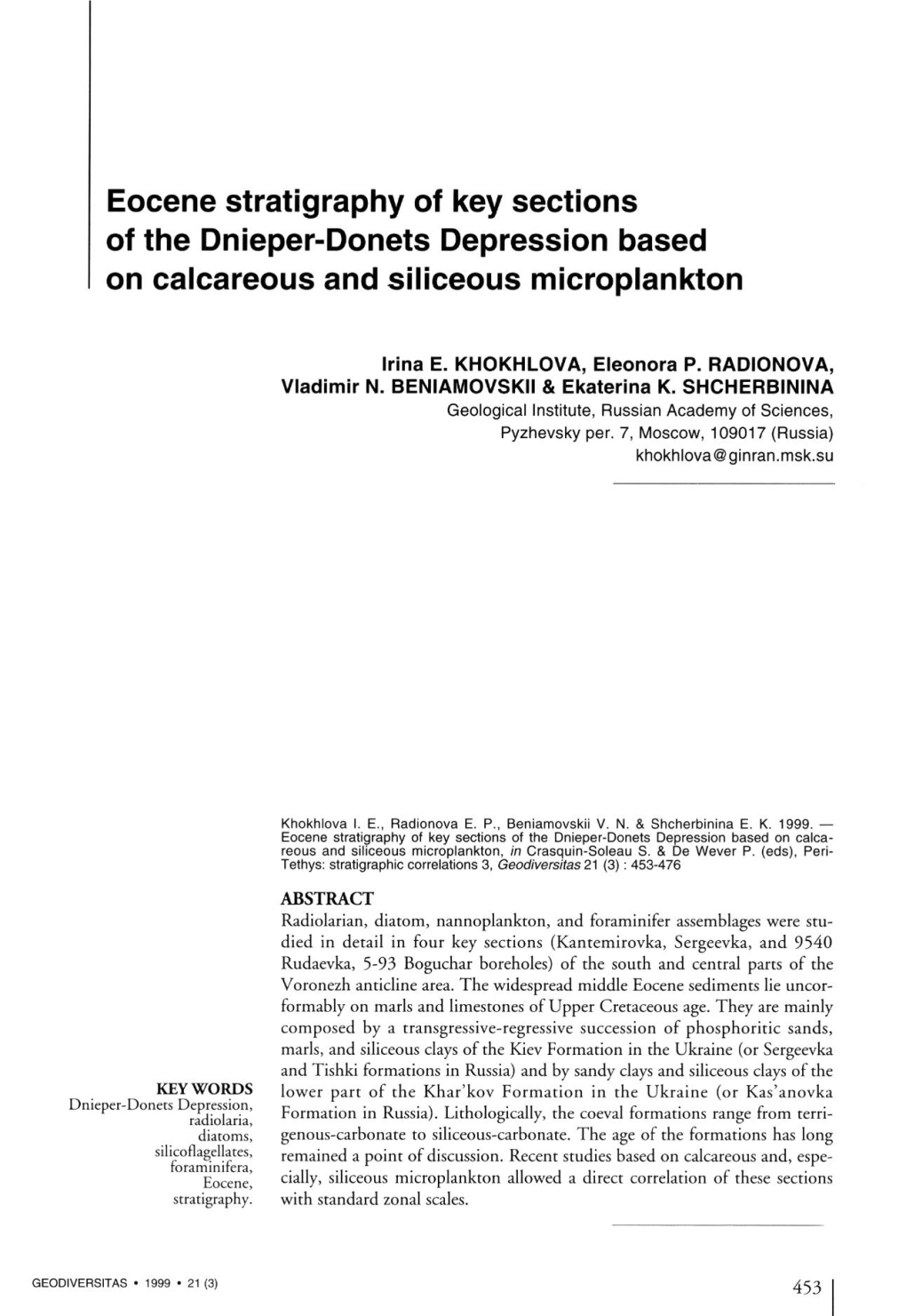 Eocene Stratigraphy of Key Sections of the Dnieper-Donets Depression Based on Calcareous and Siliceous Microplankton