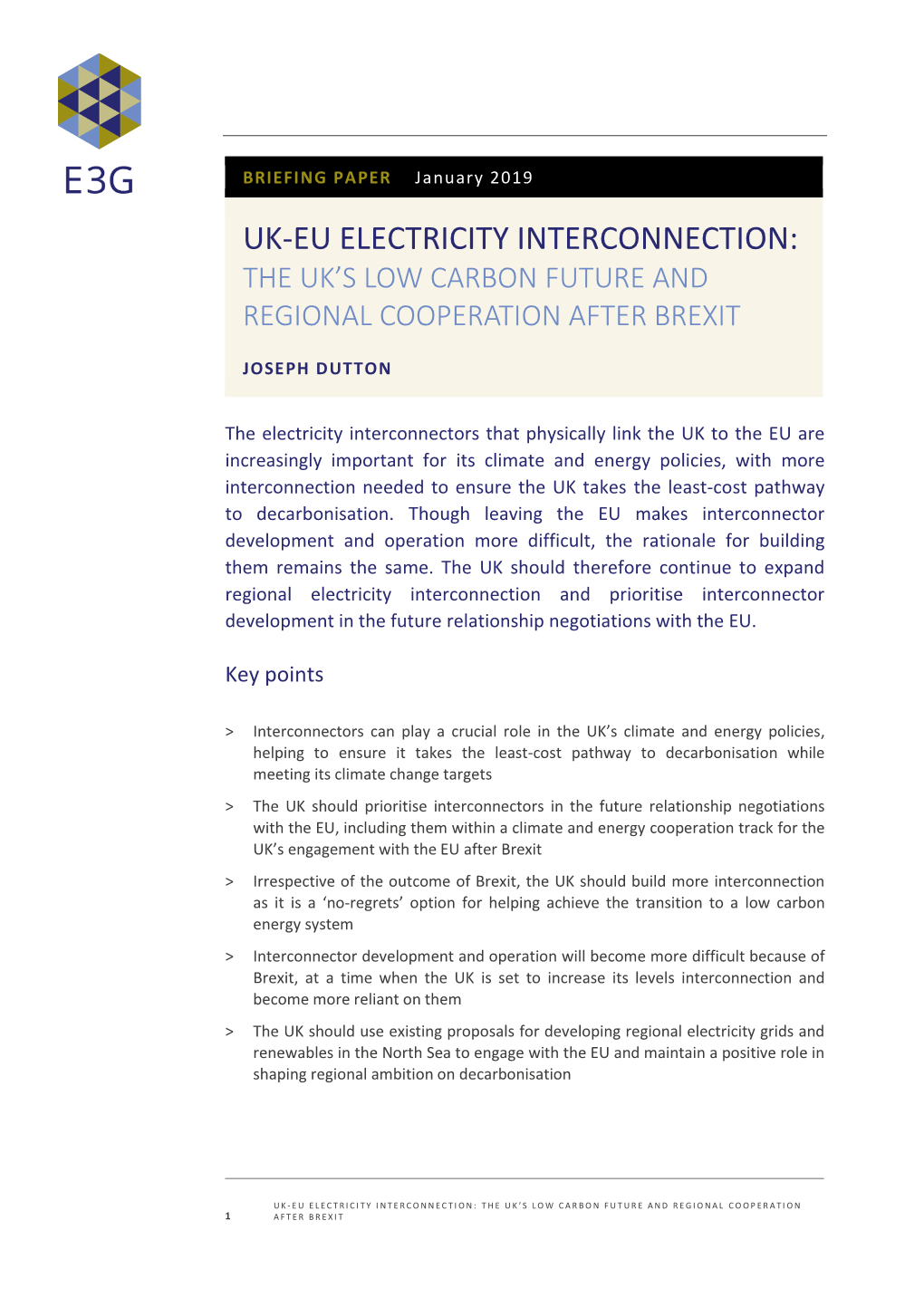 Uk-Eu Electricity Interconnection: the Uk’S Low Carbon Future and Regional Cooperation After Brexit
