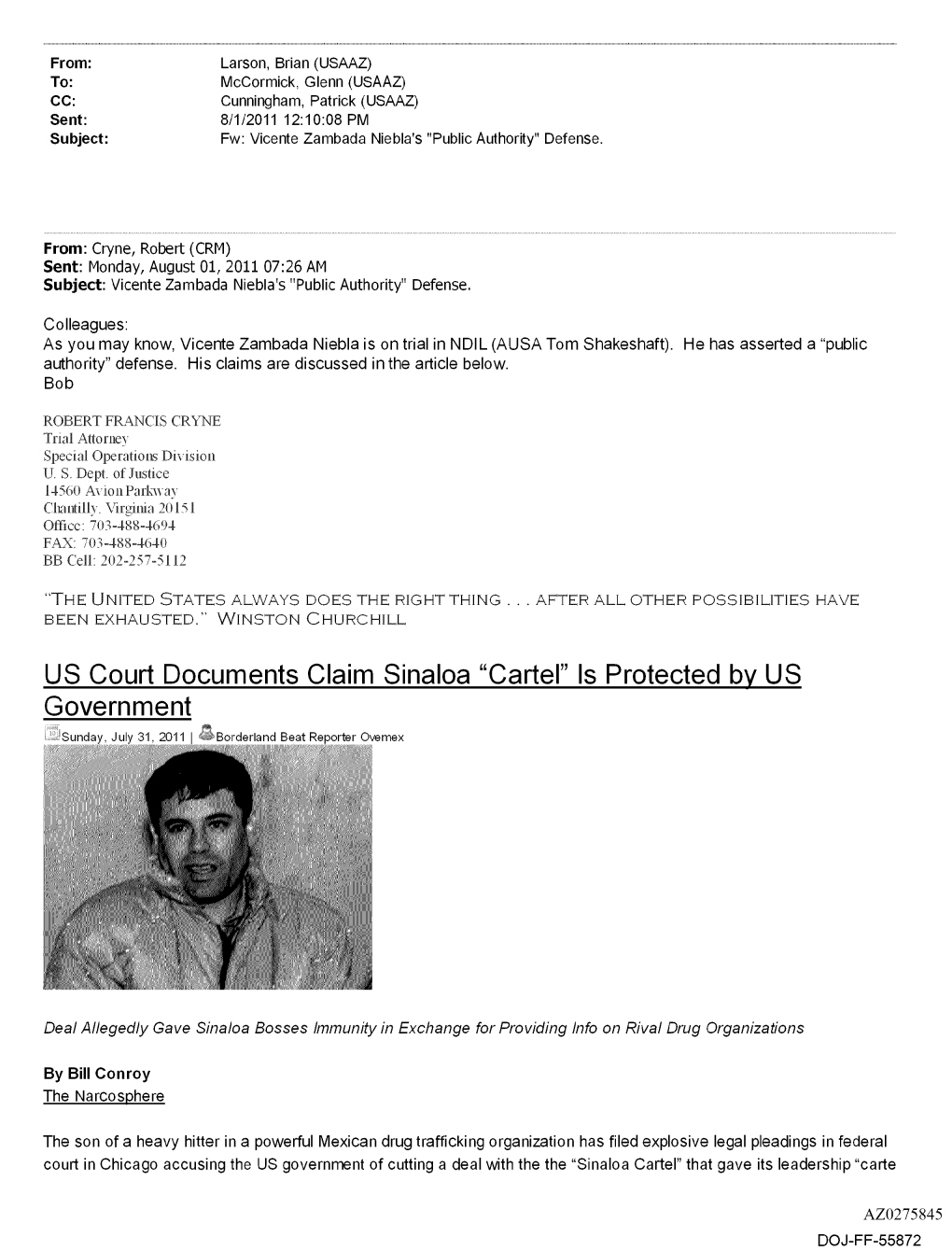 US Court Documents Claim Sinaloa "Cartel" Is Protected by US Government Sunday