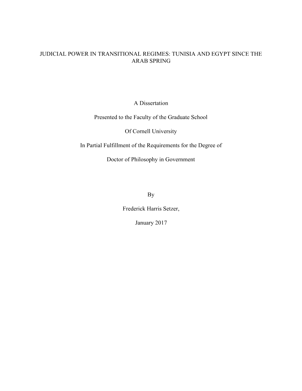 Judicial Power in Transitional Regimes: Tunisia and Egypt Since the Arab Spring