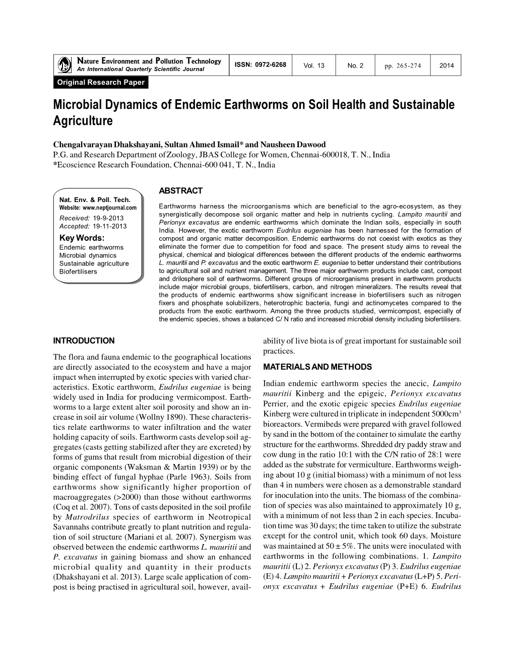 Microbial Dynamics of Endemic Earthworms on Soil Health and Sustainable Agriculture