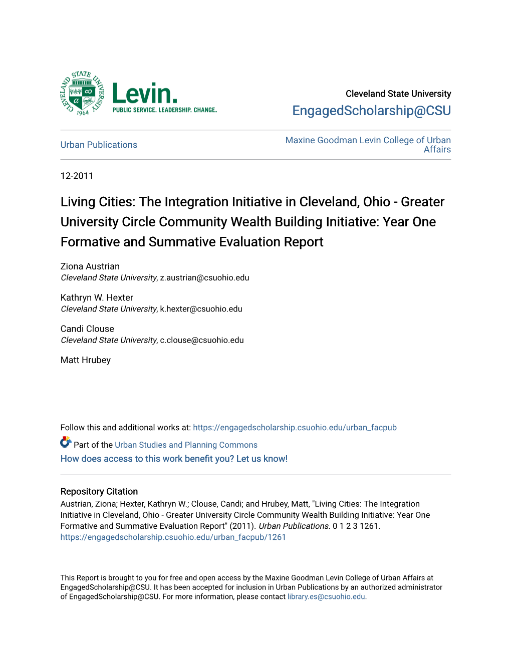 Living Cities: the Integration Initiative in Cleveland, Ohio