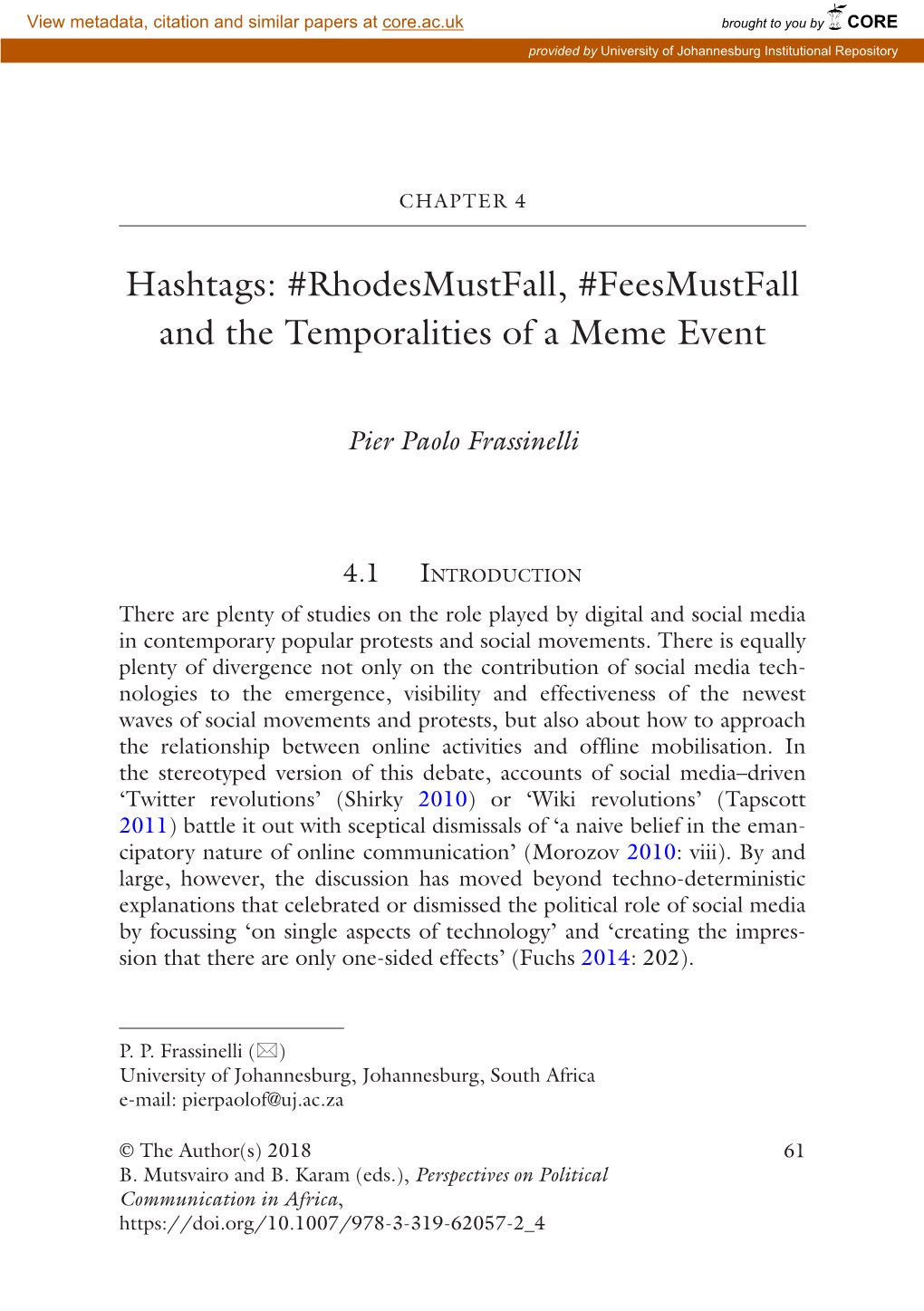 Hashtags: #Rhodesmustfall, #Feesmustfall and the Temporalities of a Meme Event