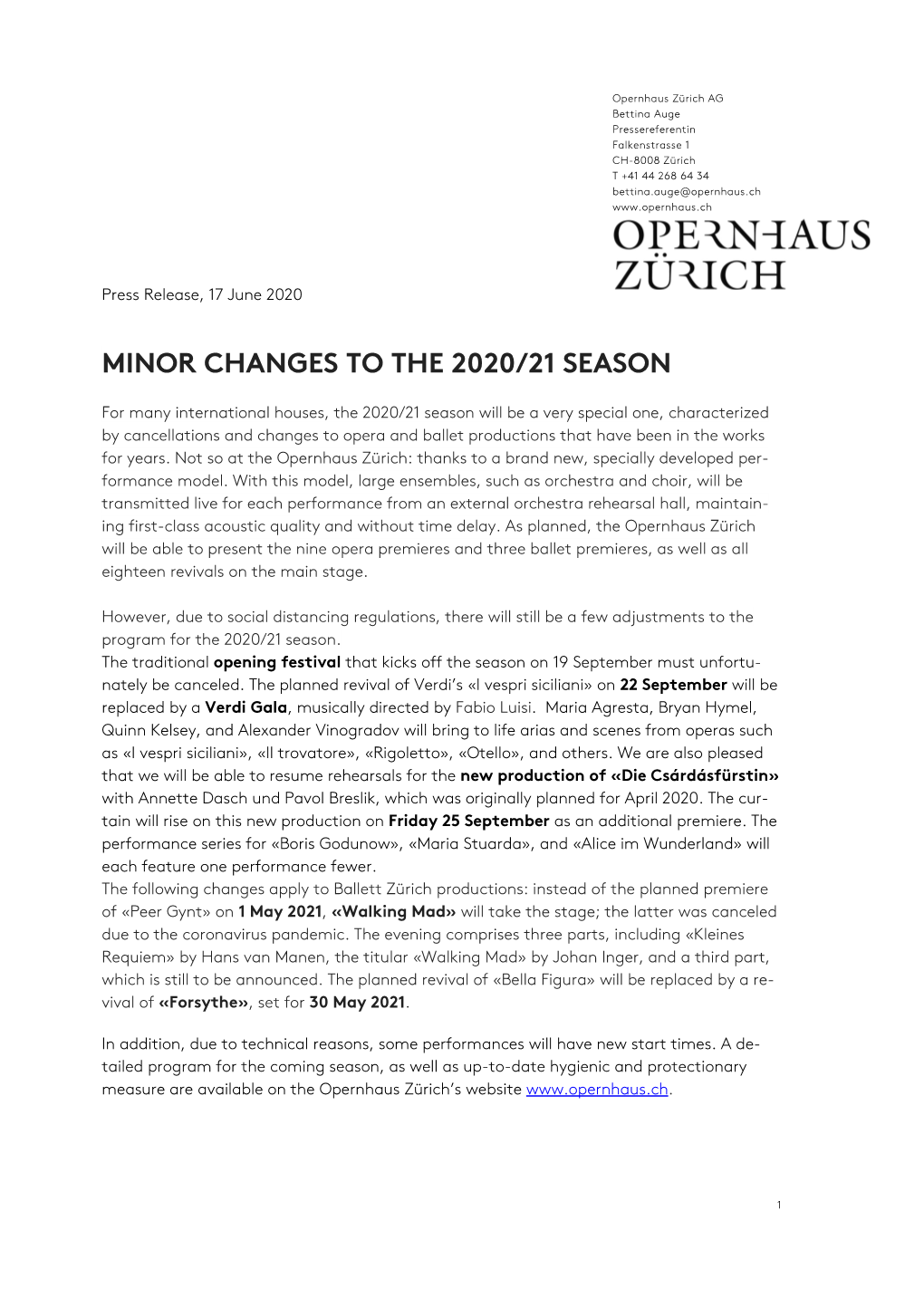 Minor Changes to the 2020/21 Season