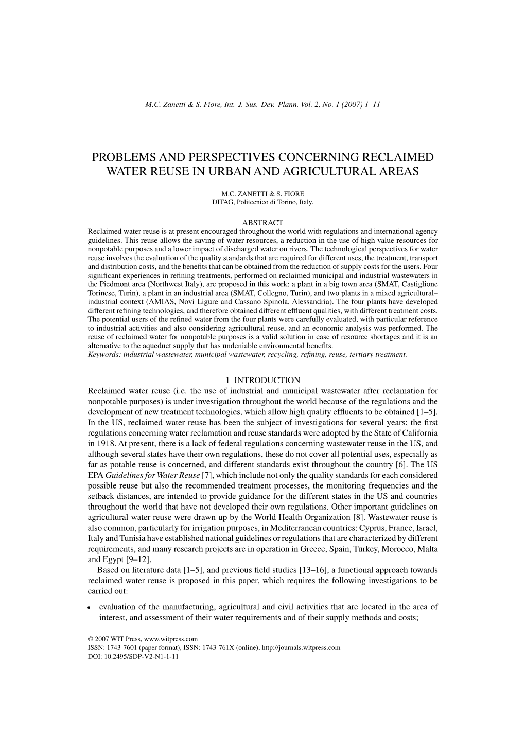 Problems and Perspectives Concerning Reclaimed Water Reuse in Urban and Agricultural Areas