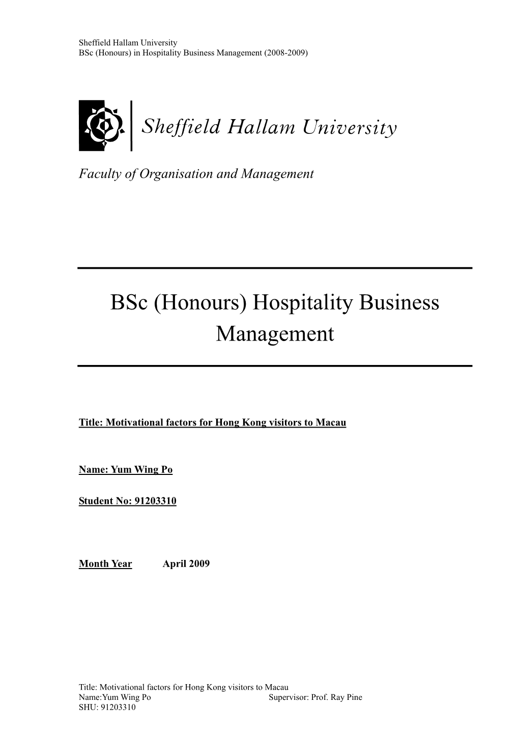 Bsc (Honours) Hospitality Business Management