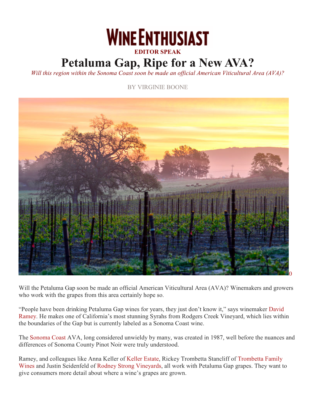 Petaluma Gap, Ripe for a New AVA? Will This Region Within the Sonoma Coast Soon Be Made an Official American Viticultural Area (AVA)?