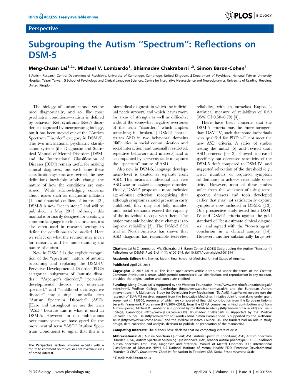 Subgrouping the Autism ''Spectrum'': Reflections on DSM-5