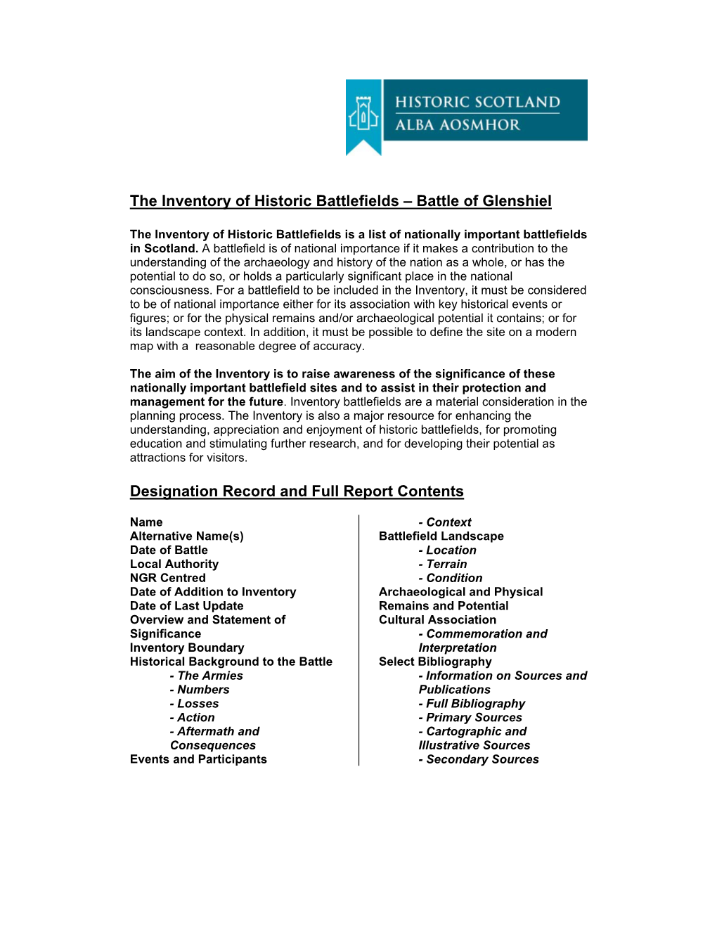 The Inventory of Historic Battlefields – Battle of Glenshiel Designation