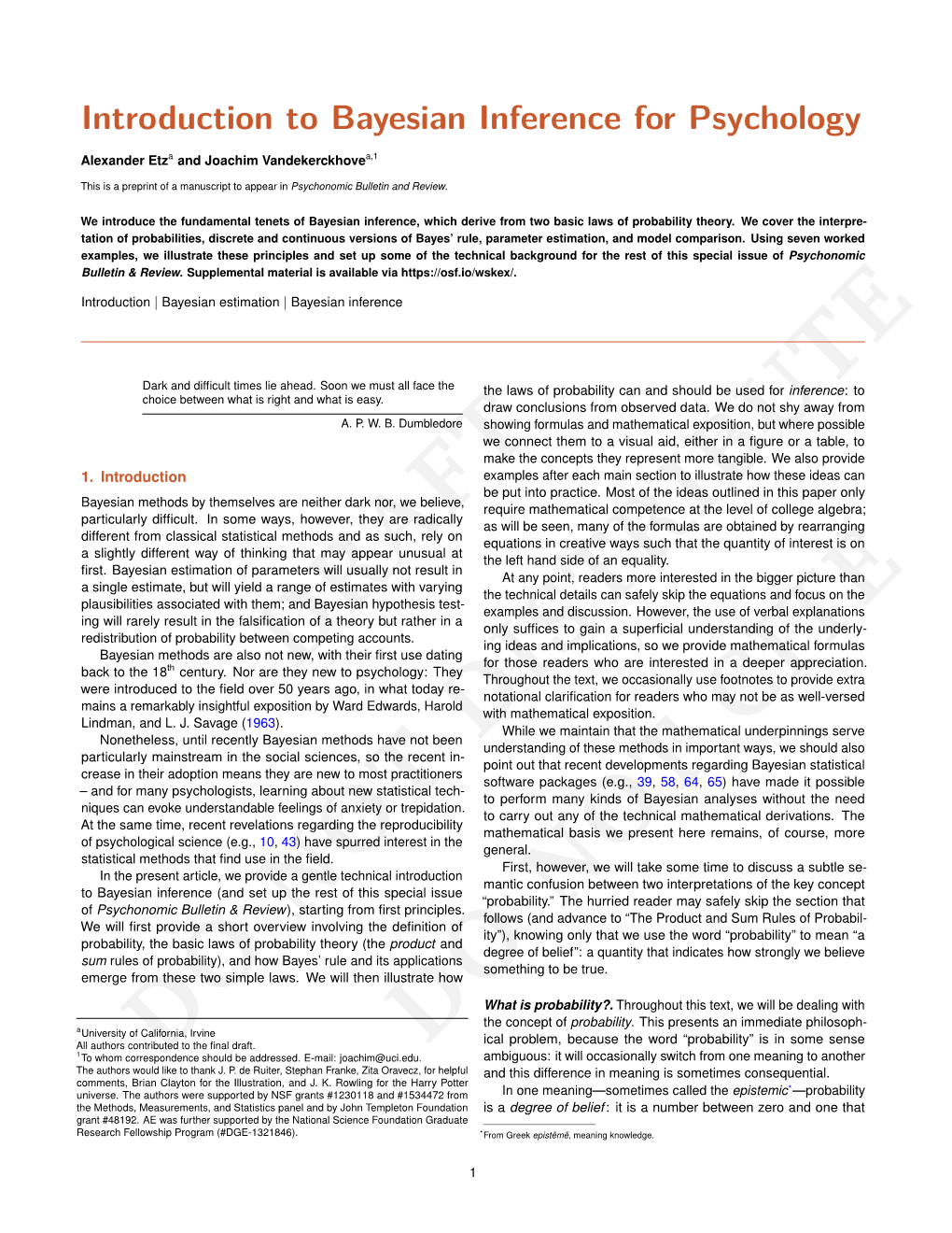 Introduction to Bayesian Inference for Psychology