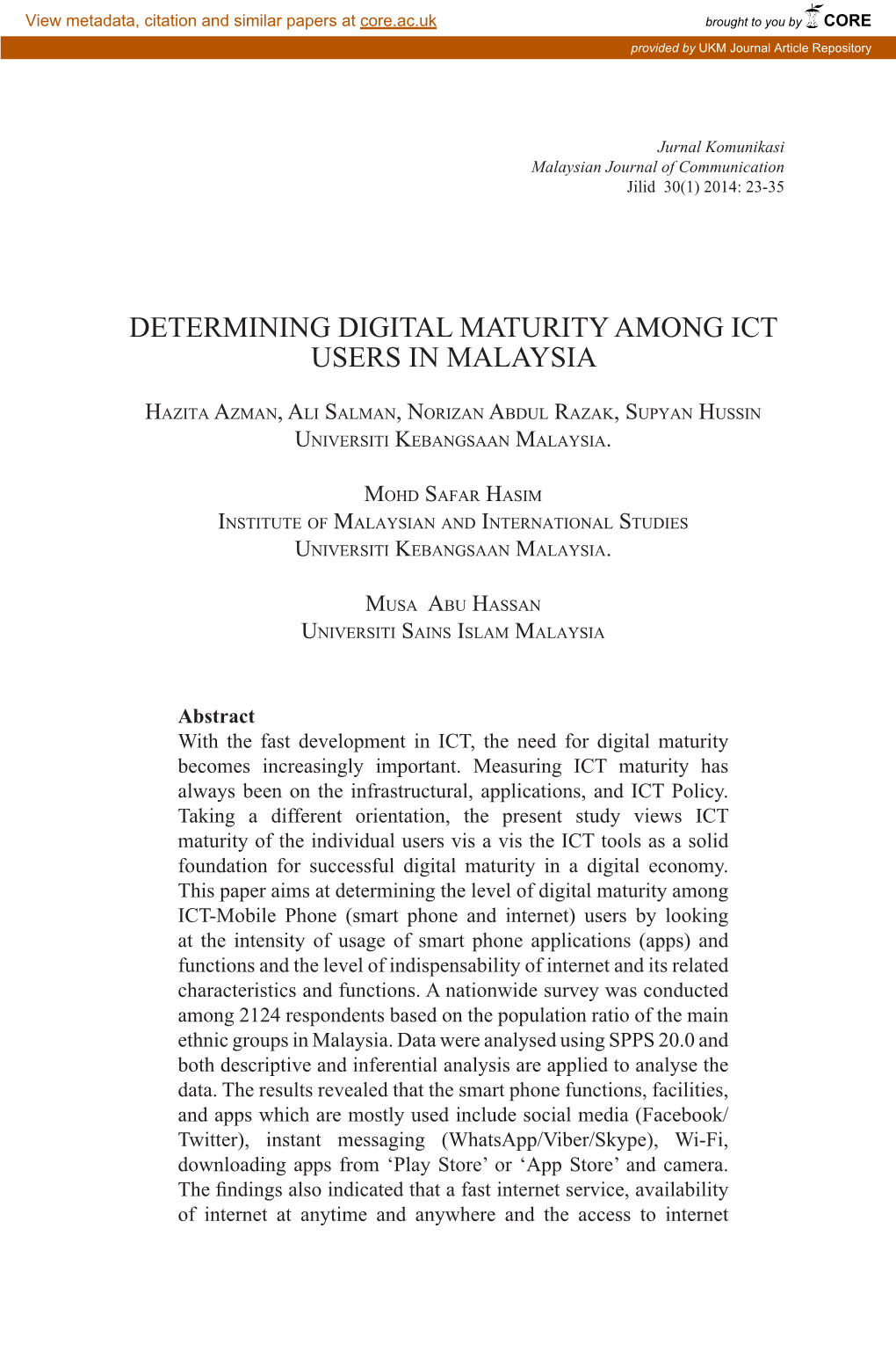 Determining Digital Maturity Among Ict Users in Malaysia