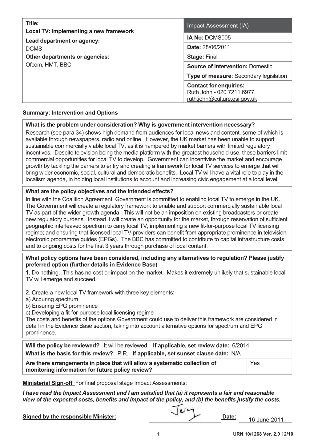 Final Impact Assessment