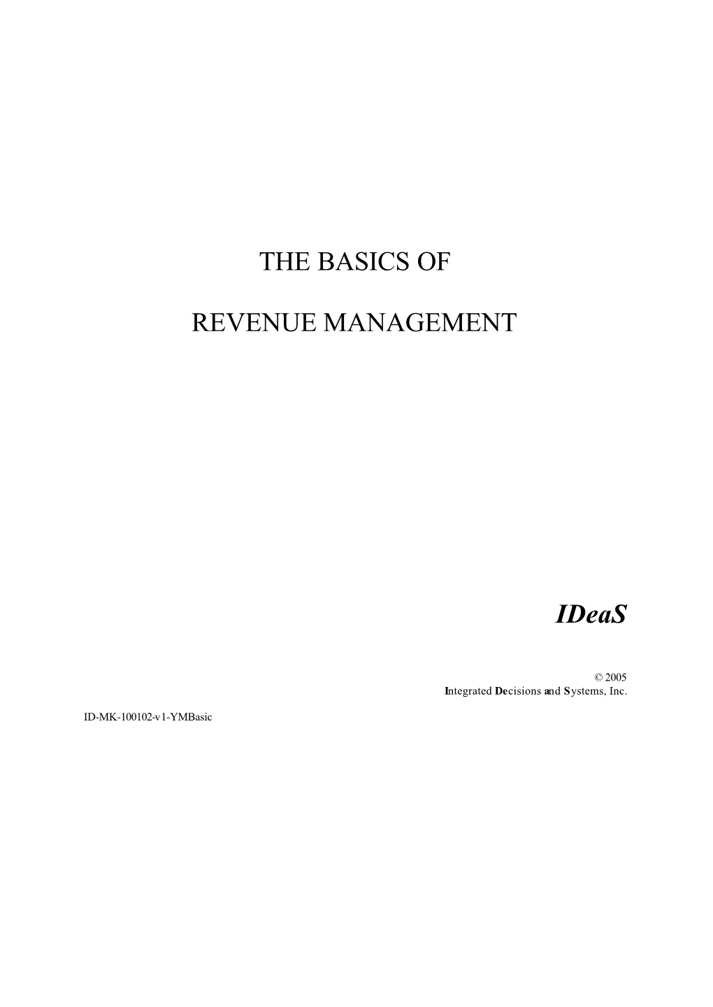 THE BASICS of REVENUE MANAGEMENT Ideas