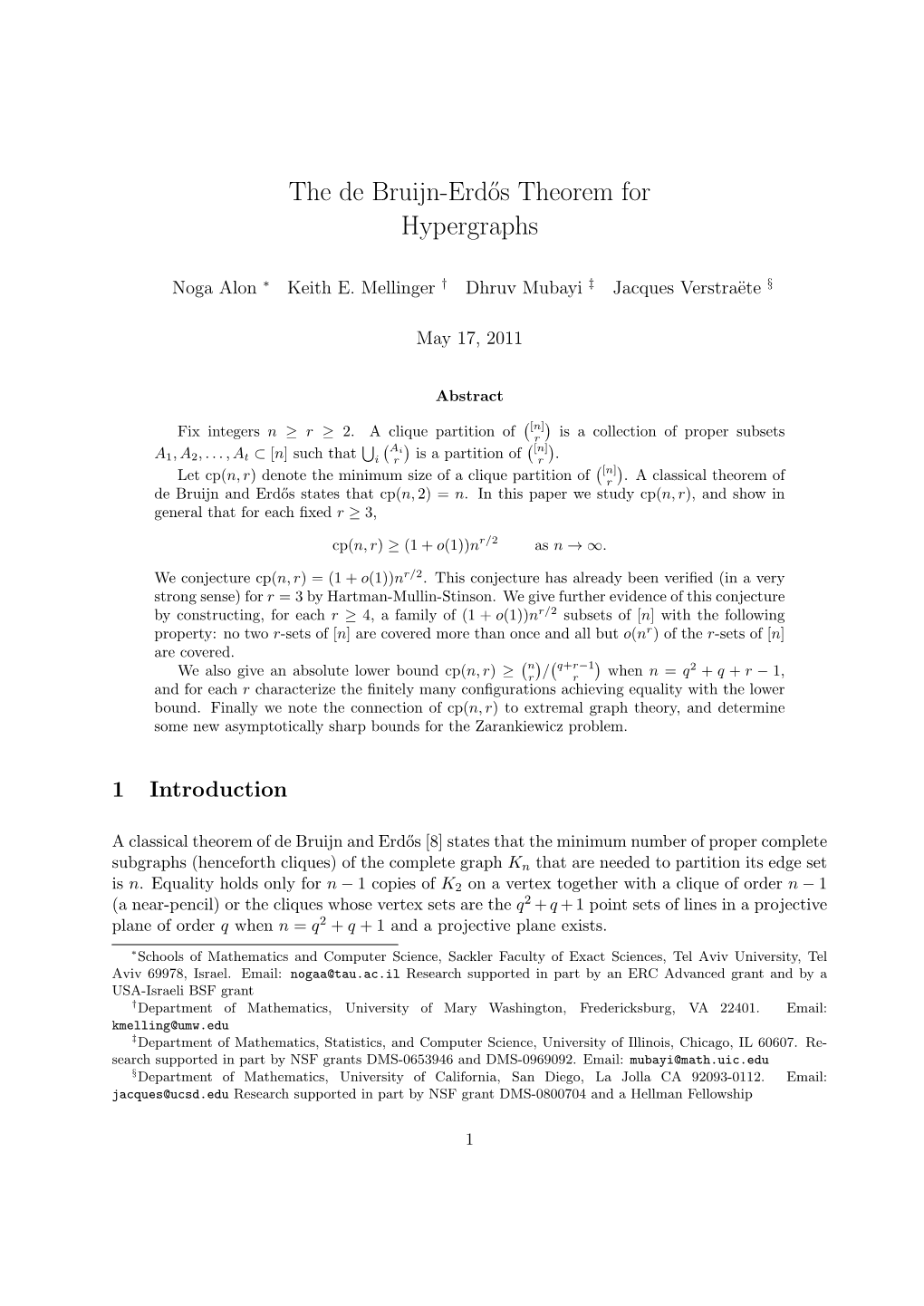 The De Bruijn-Erd˝Os Theorem for Hypergraphs