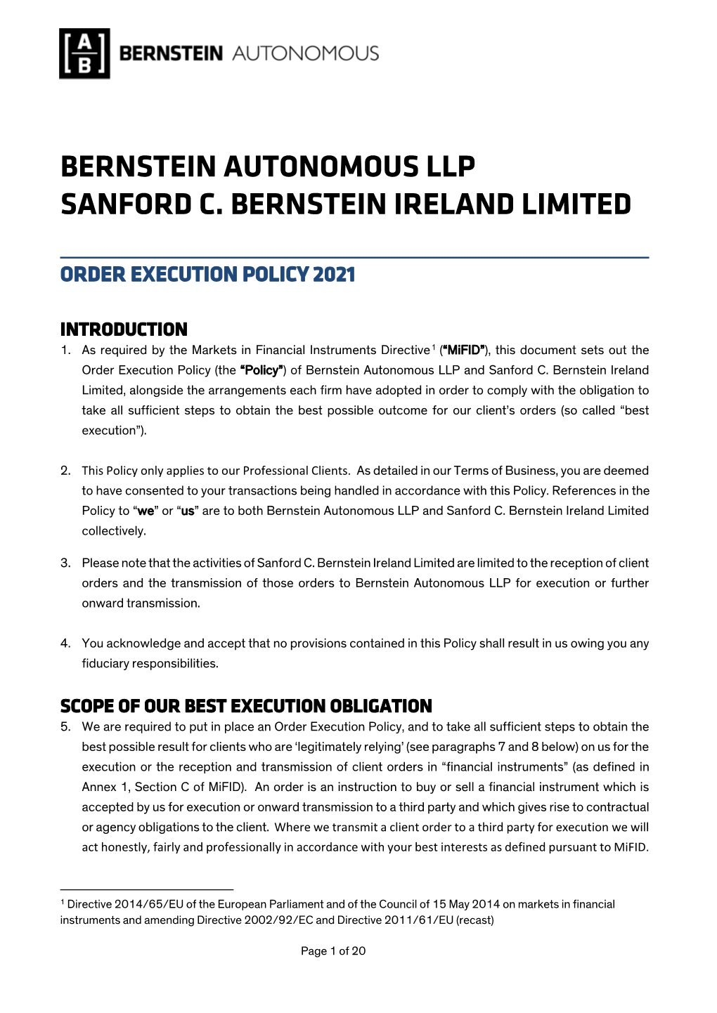 BA LLP Order Execution Policy