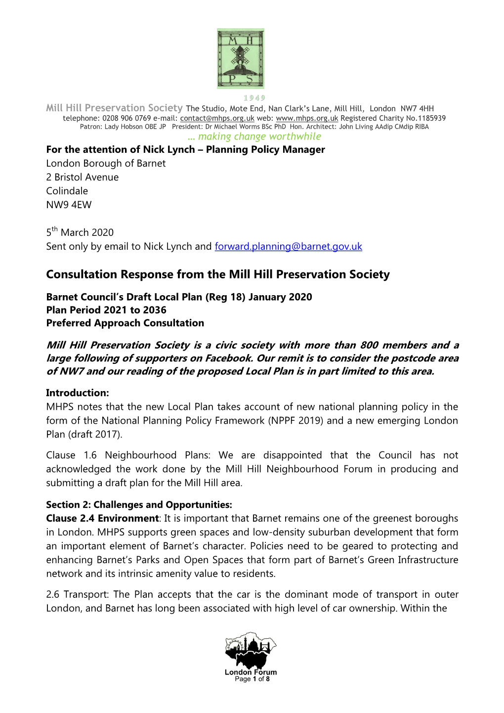 MHPS Submission on Local Plan Consultation March 2020