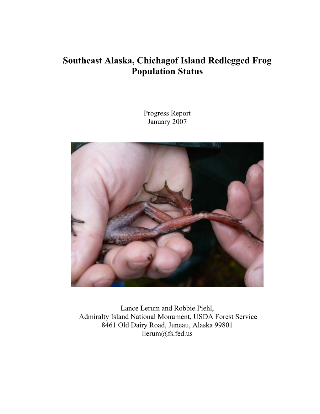 Southeast Alaska, Chichagof Island Redlegged Frog Population Status