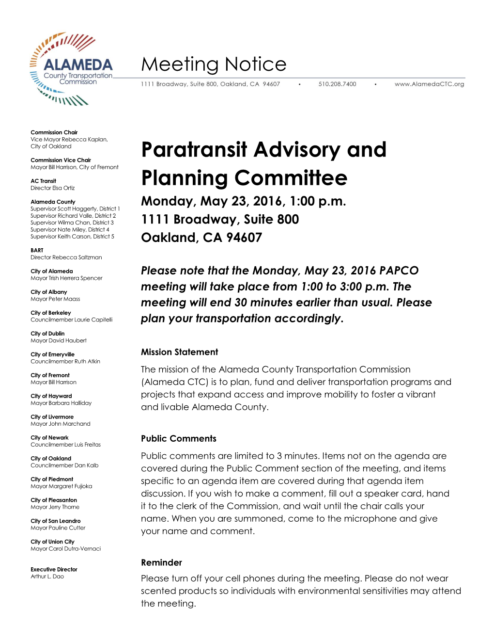 Paratransit Advisory and Planning Committee Meeting Minutes Monday, March 28, 2016, 1:00 P.M