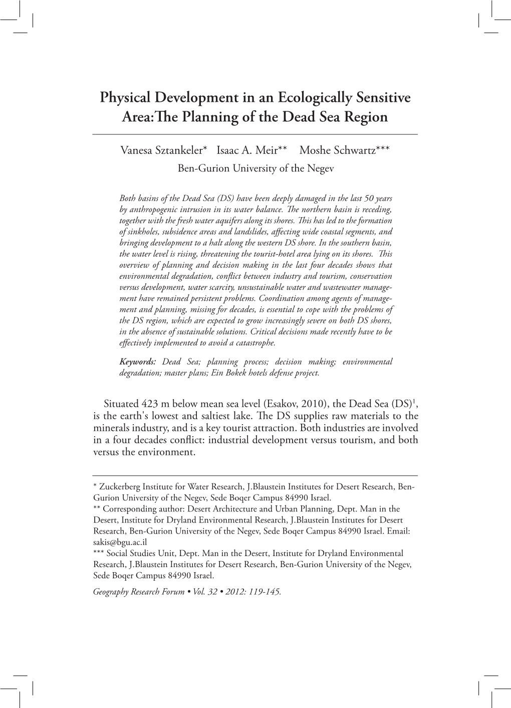 Physical Development in an Ecologically Sensitive Area:The Planning of the Dead Sea Region