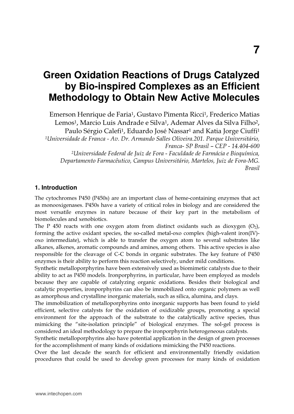 Green Oxidation Reactions of Drugs Catalyzed by Bio-Inspired Complexes As an Efficient Methodology to Obtain New Active Molecules