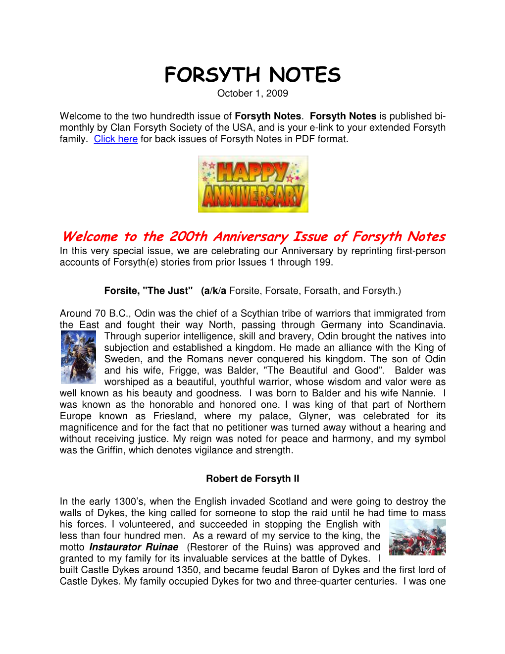 FORSYTH NOTES October 1, 2009