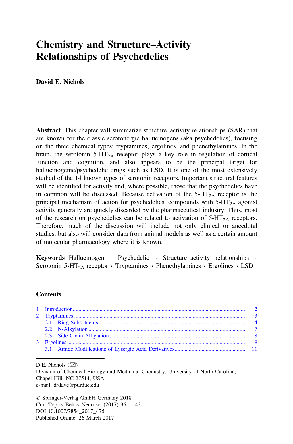 Chemistry and Structure–Activity Relationships of Psychedelics