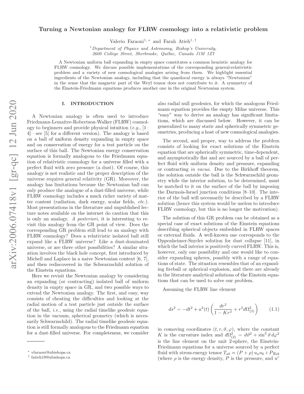 Arxiv:2006.07418V1 [Gr-Qc]