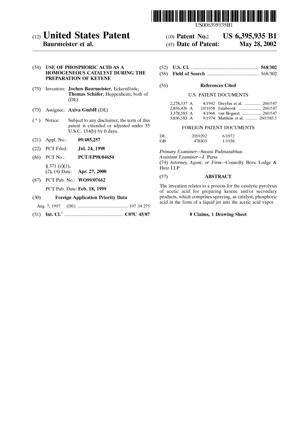 (12) United States Patent (10) Patent No.: US 6,395,935 B1 Baurmeister Et Al