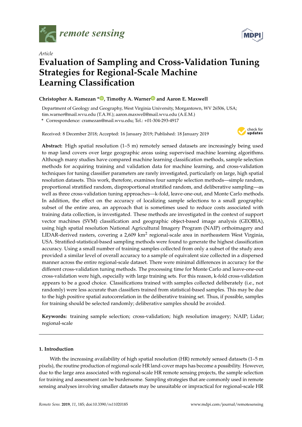 Evaluation of Sampling and Cross-Validation Tuning Strategies for Regional-Scale Machine Learning Classiﬁcation