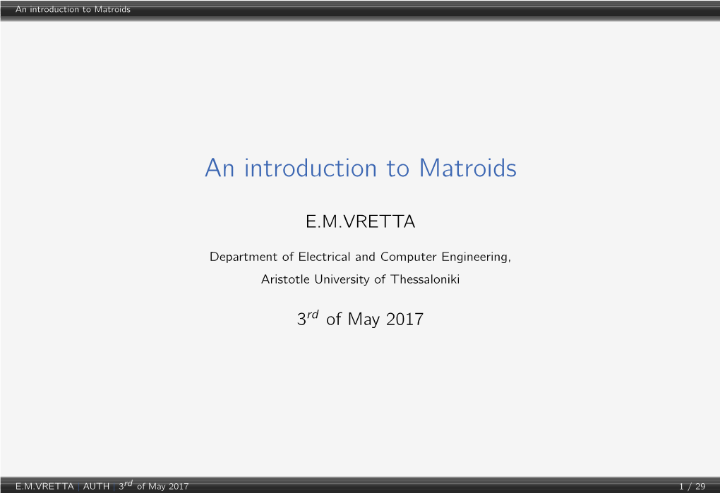 An Introduction to Matroids