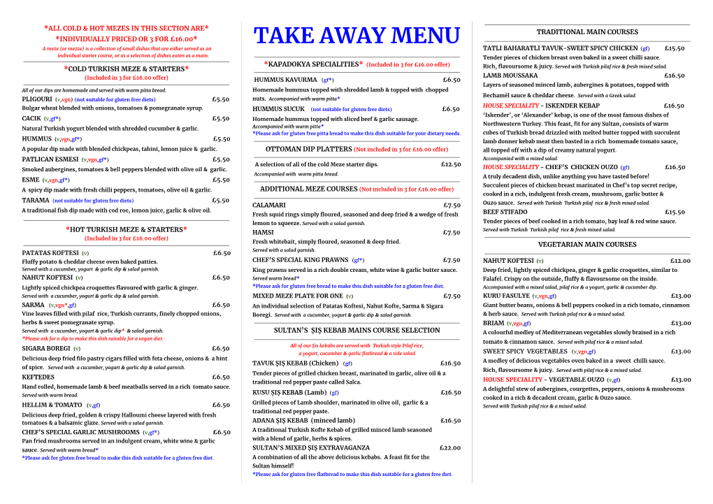 Kapadokya Takeaway Menu Deliveroo Version