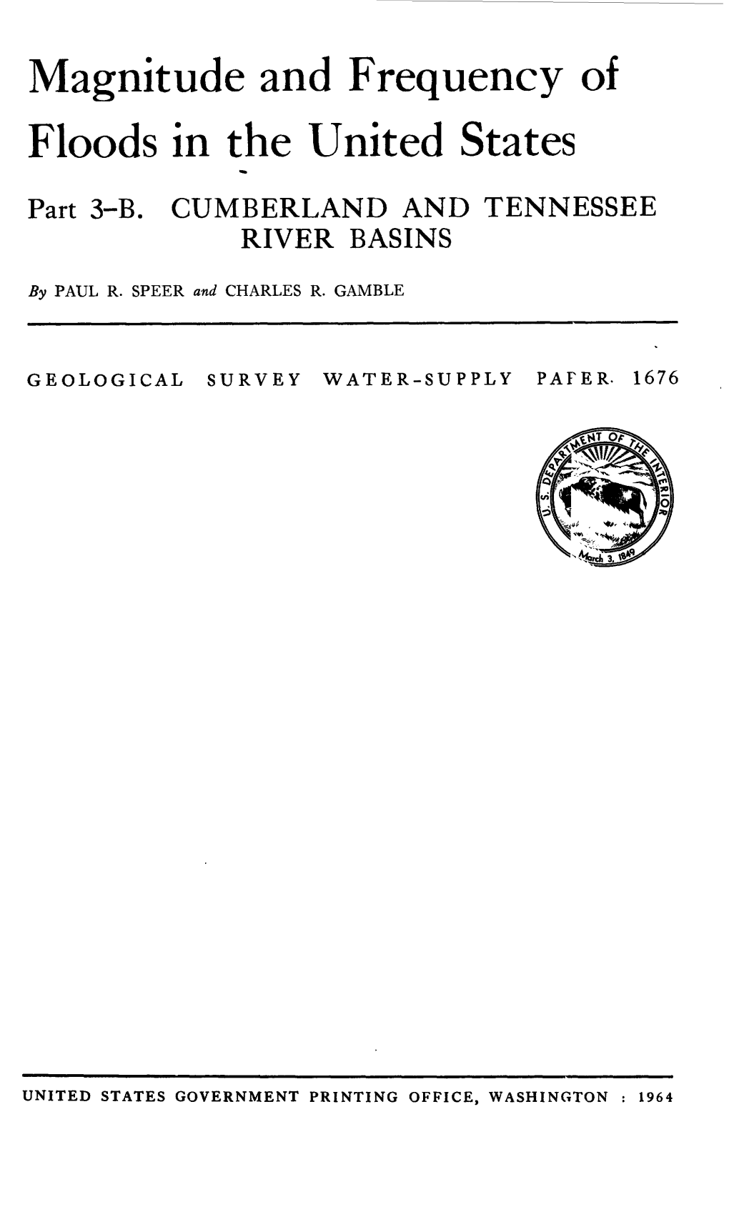 Magnitude and Frequency of Floods in the United States Part 3-B