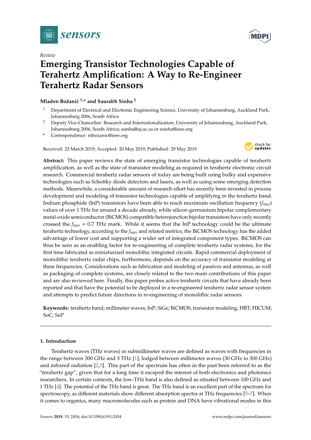 Emerging Transistor Technologies Capable of Terahertz Ampliﬁcation: a Way to Re-Engineer Terahertz Radar Sensors