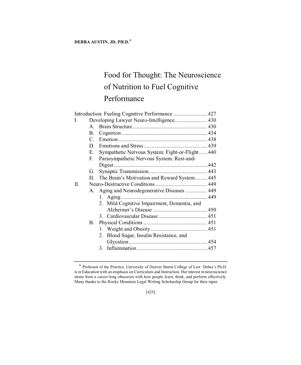 The Neuroscience of Nutrition to Fuel Cognitive Performance