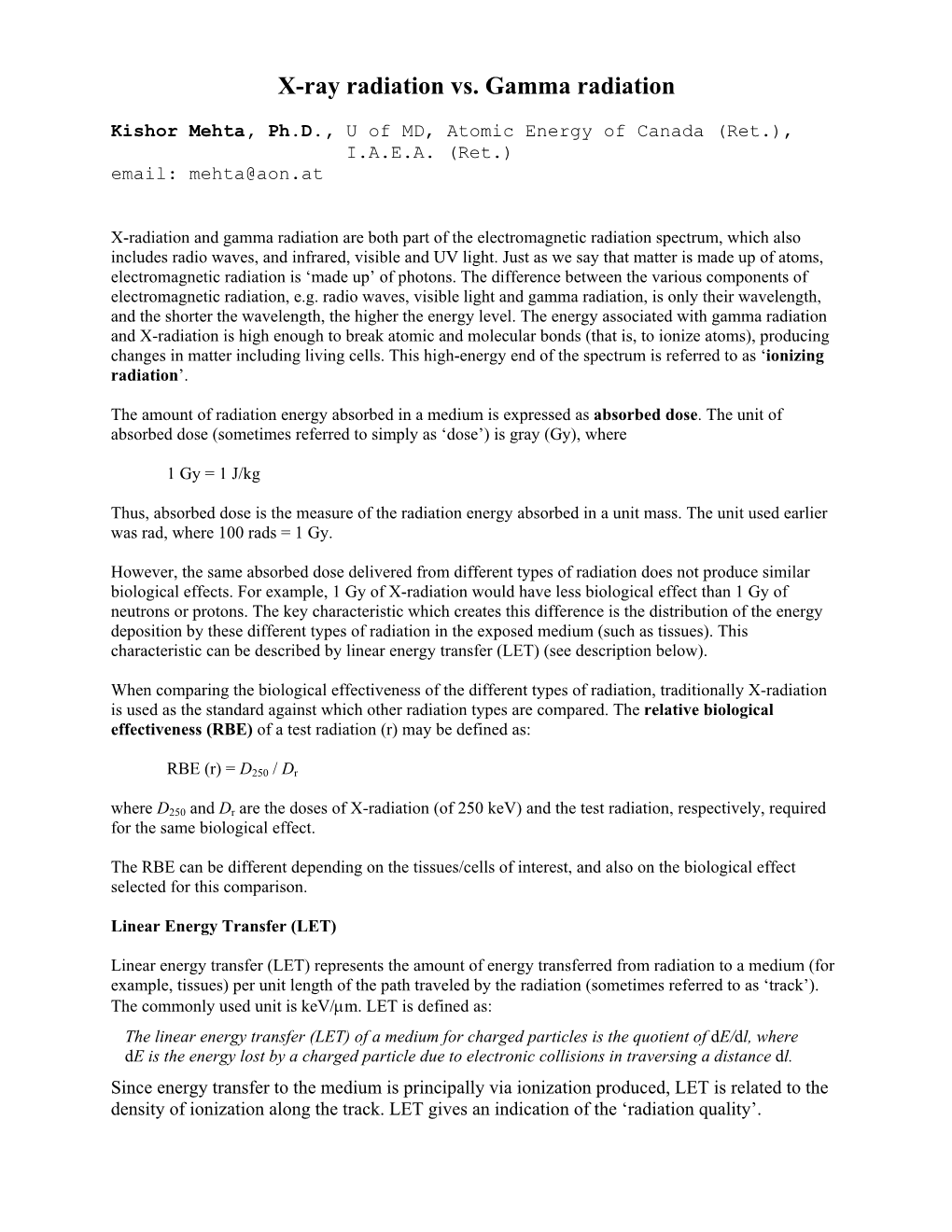 X-Ray Radiation Vs. Gamma Radiation