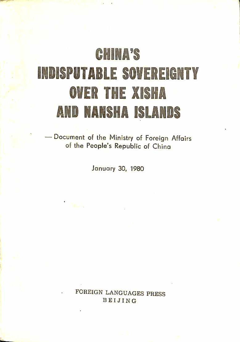 Indisputable Sovereignty Over the Xisha and Nansha Islands
