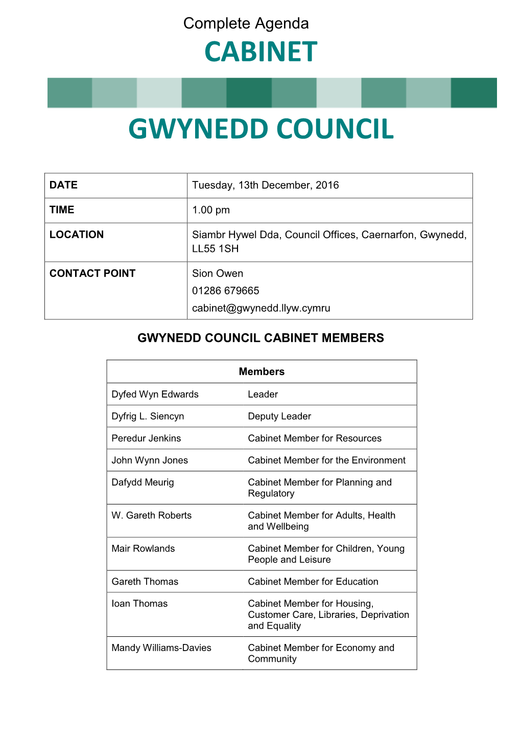 Cabinet Gwynedd Council