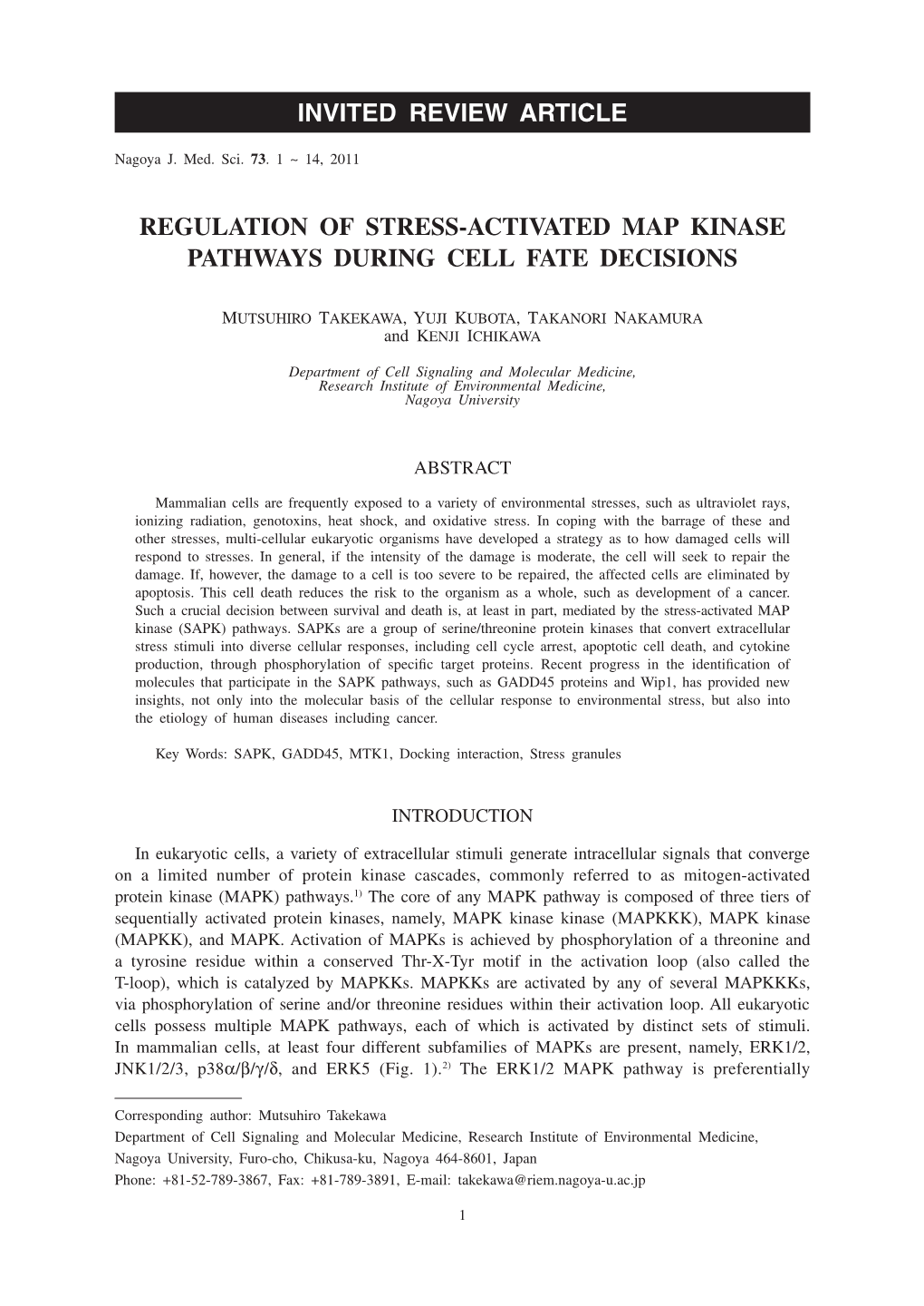 Regulation of Stress-Activated Map Kinase Pathways During Cell Fate Decisions