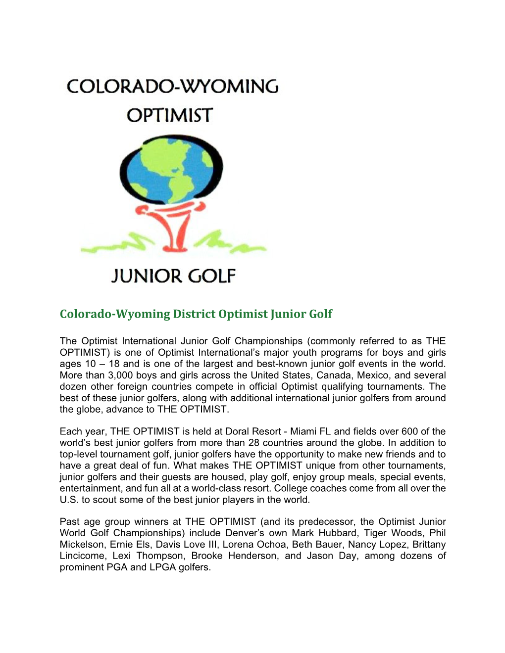 Colorado-Wyoming District Optimist Junior Golf