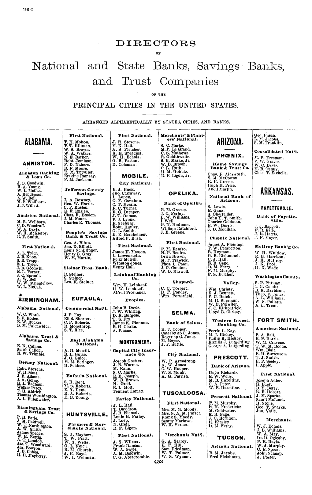 National and State Banks, Saving's- Banks, and Trust Companies