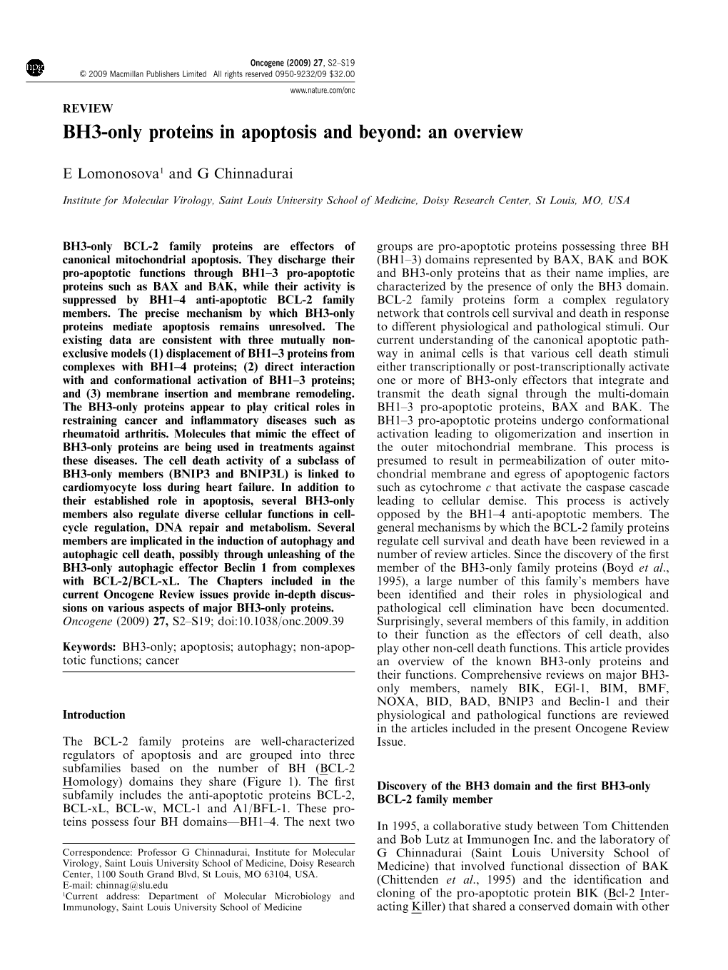 BH3-Only Proteins in Apoptosis and Beyond: an Overview