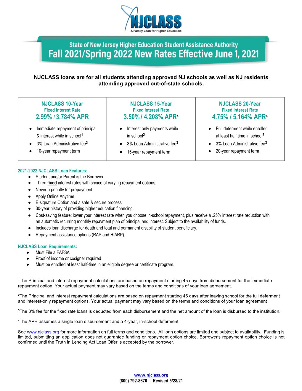 NJCLASS Interest Rates and Features