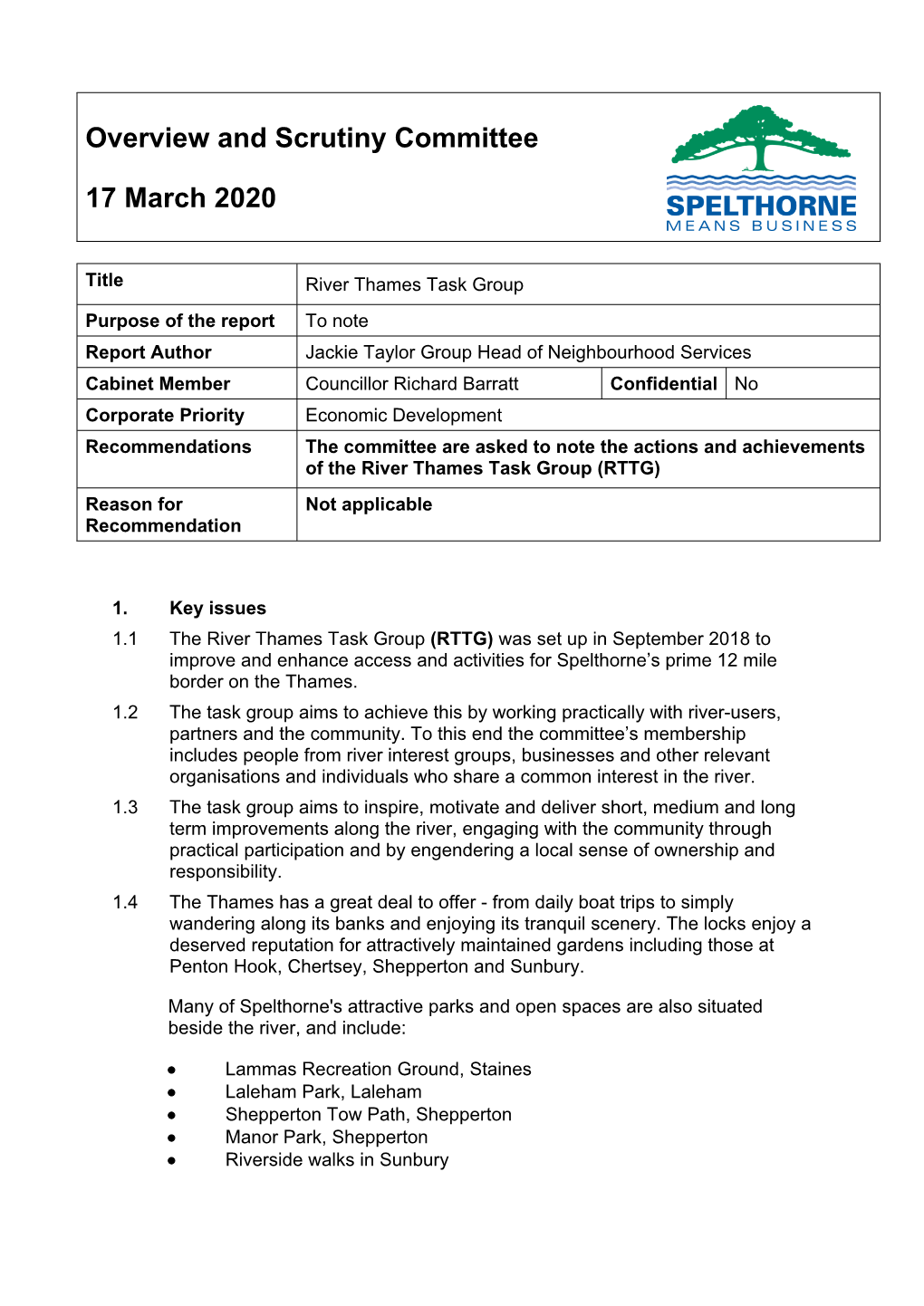 Overview and Scrutiny Committee 17 March 2020