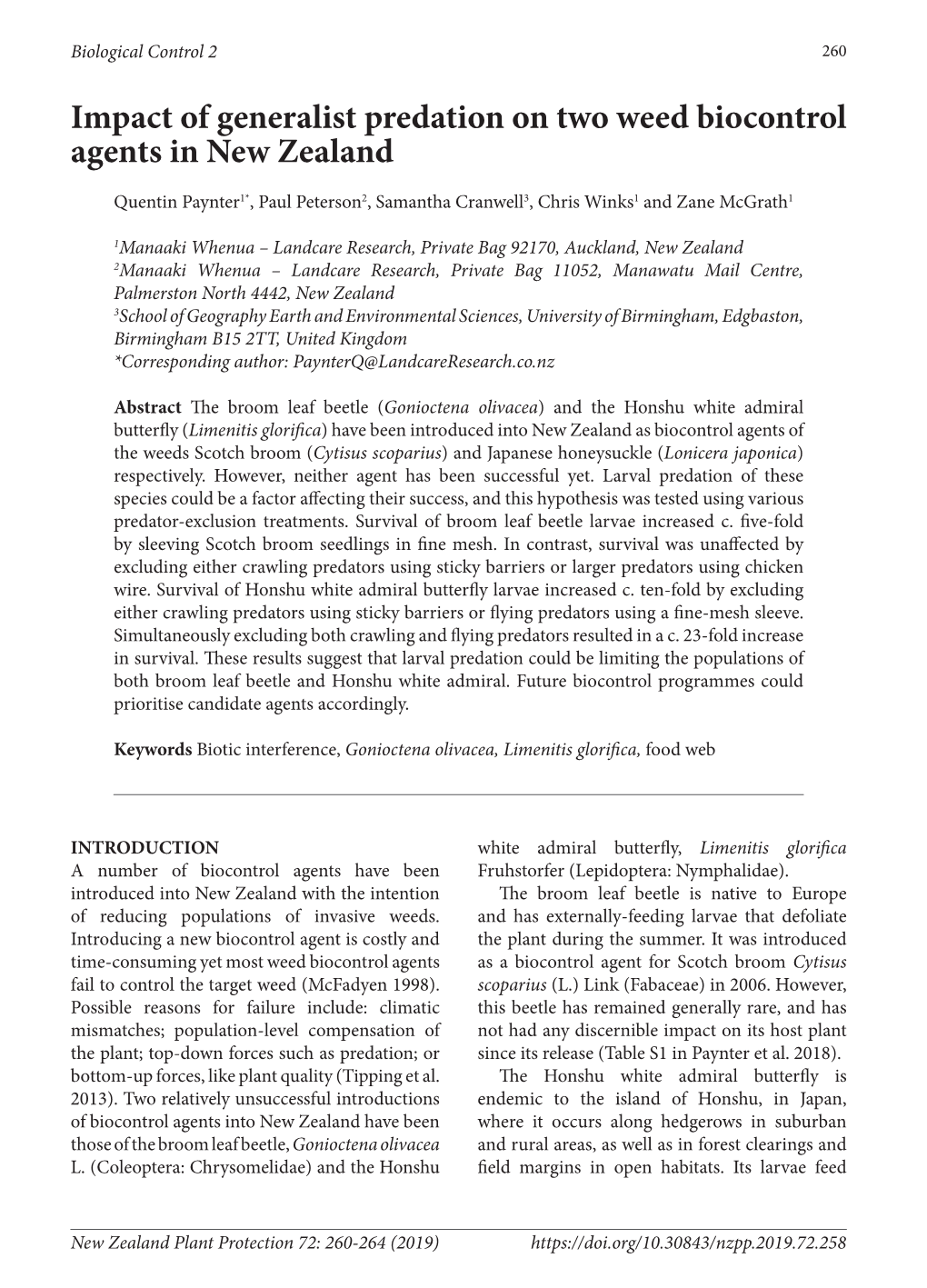 Impact of Generalist Predation on Two Weed Biocontrol Agents in New Zealand