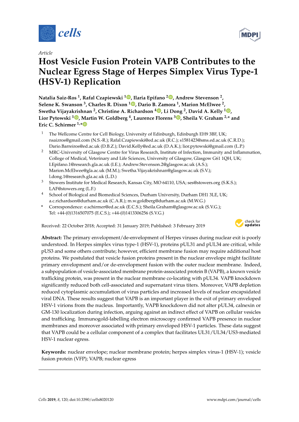 Host Vesicle Fusion Protein VAPB Contributes to the Nuclear Egress Stage of Herpes Simplex Virus Type-1 (HSV-1) Replication