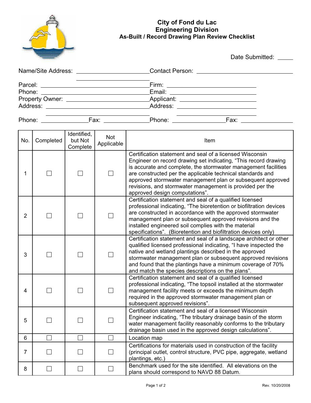 Record Drawing Checklist